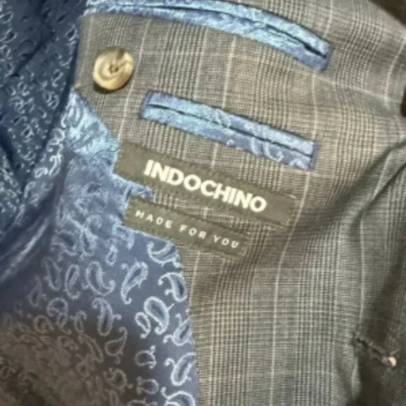 Indochino Blazer Mens 42 Gray Plaid Wool Blend Sport Coat Jacket Modern Slim Fit